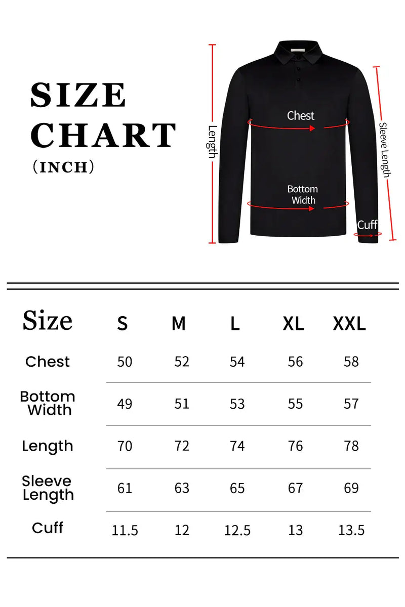 Men's Mercerized Cotton Polo Shirt - Black Size Chart