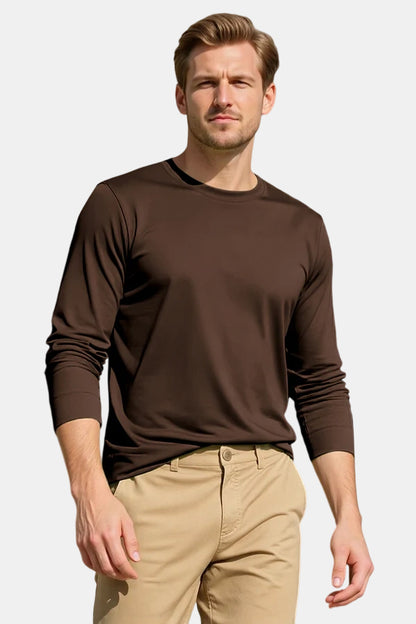 Men's Mercerized Cotton Long Sleeves T-Shirt - Brown