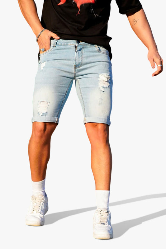 Hellblaue zerrissene Shorts für Herren