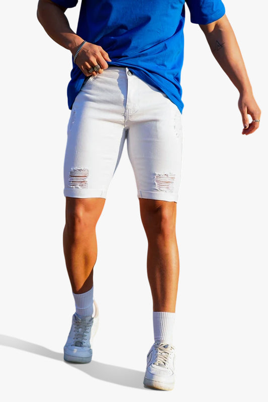 Short en jean blanc pour hommes