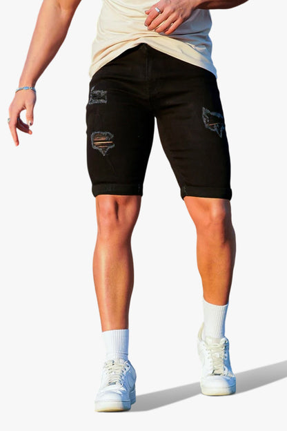 Zerrissene kurze Jeans für Herren - Schwarz