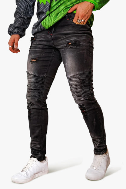 Men's Black High Waisted Skinny Jean - Ripped