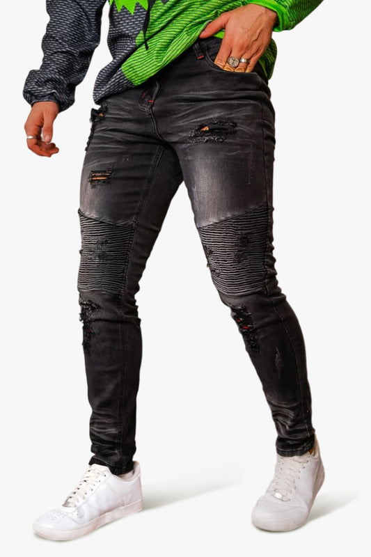 Men's Black High Waisted Skinny Jean - Ripped