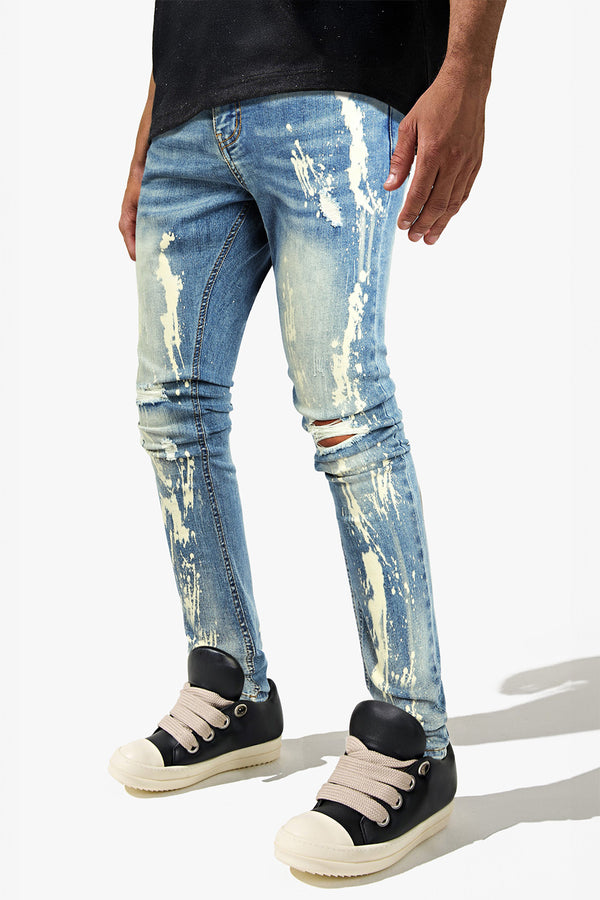 Men's Ripped Spray Paint Skinny Jean - Blue For Sale