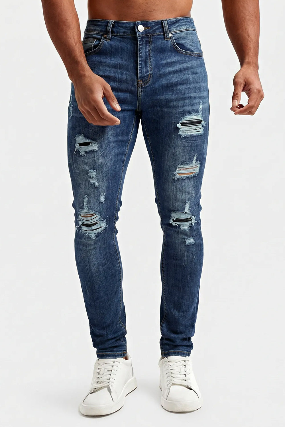 Men's ripped stretch slim-fit jeans
