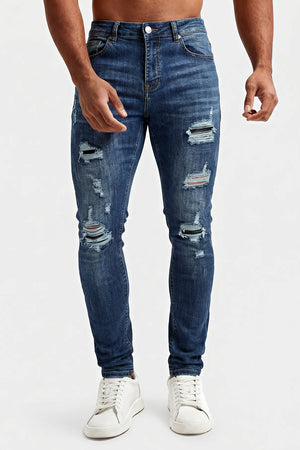 Men's ripped stretch slim-fit jeans
