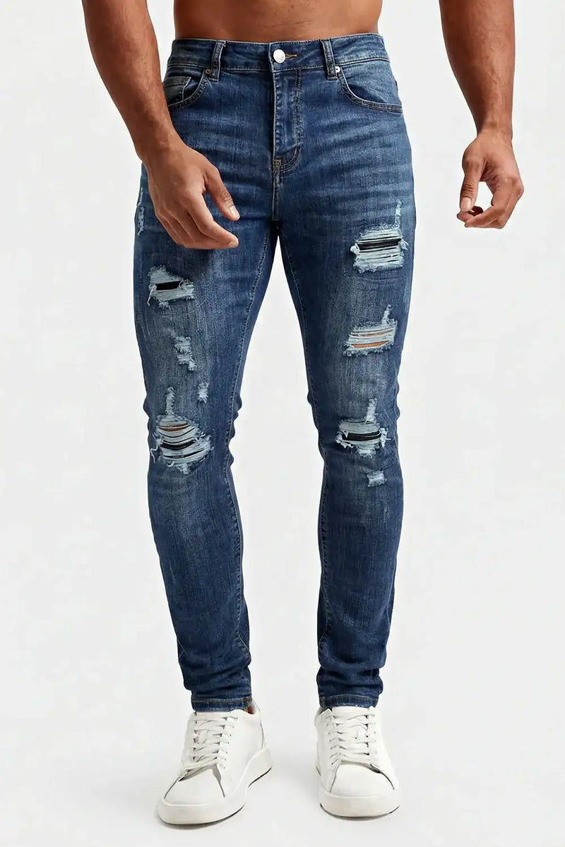 Men's ripped stretch slim-fit jeans
