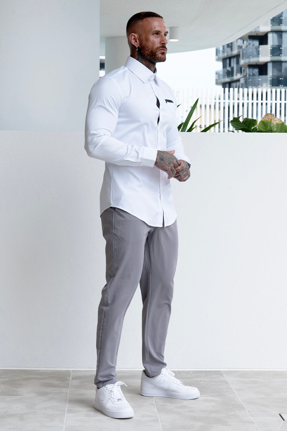 Men's White Dress Shirt - Button