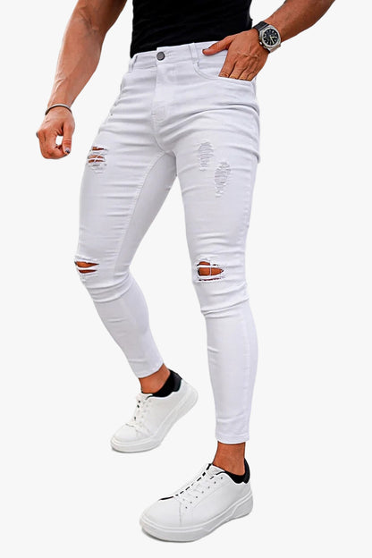 Jeans da uomo bianchi strappati elasticizzati