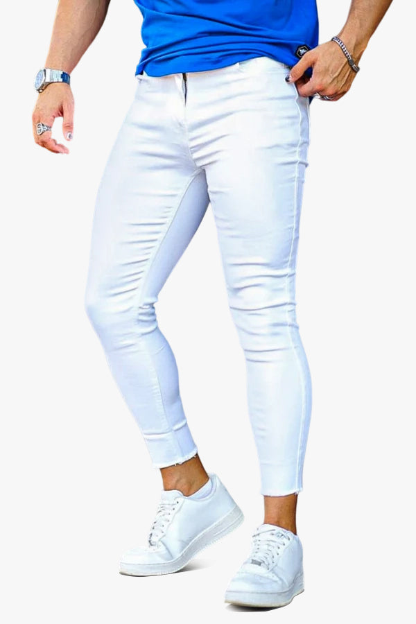 Vaqueros ajustados elásticos para hombre, color blanco