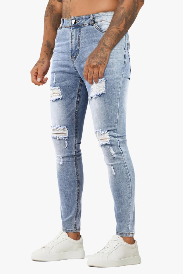 Men‘s Ripped Washed Skinny Light Blue Jean