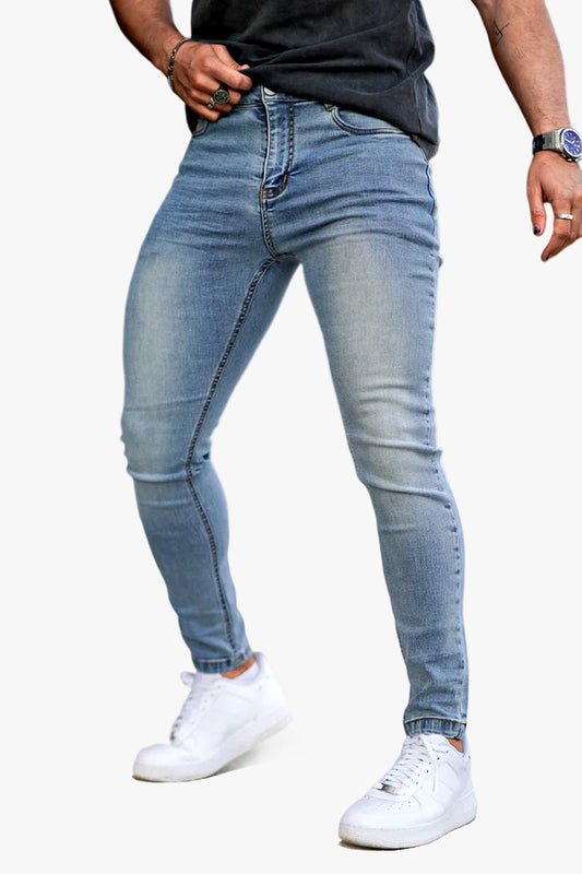 Jean skinny délavé clair pour hommes - Bleu