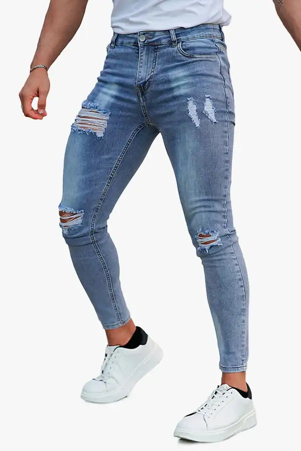 Men's Relaxed Skinny Jeans - Light Blue For Sale – GINGTTO