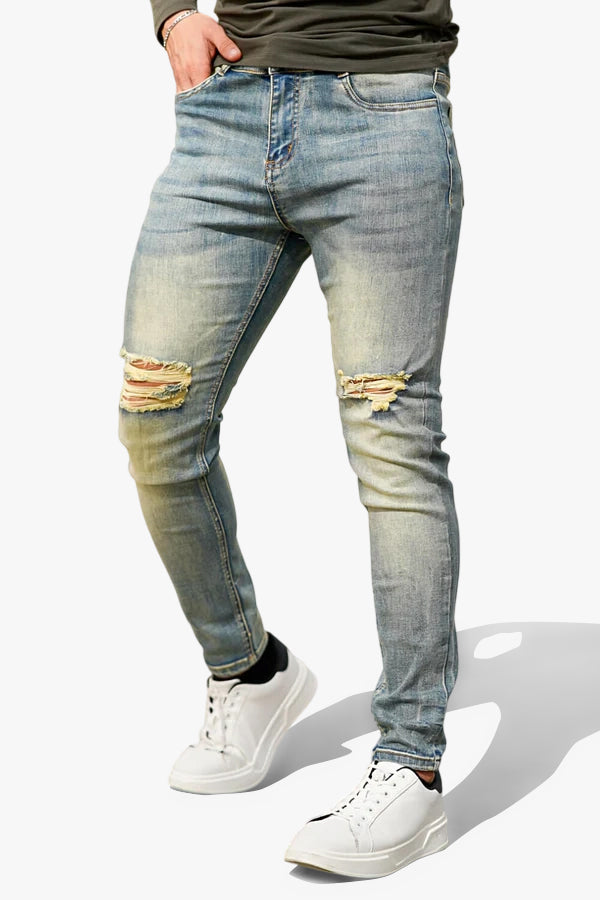 Men's Blue Skinny Jean Ripped - Washing