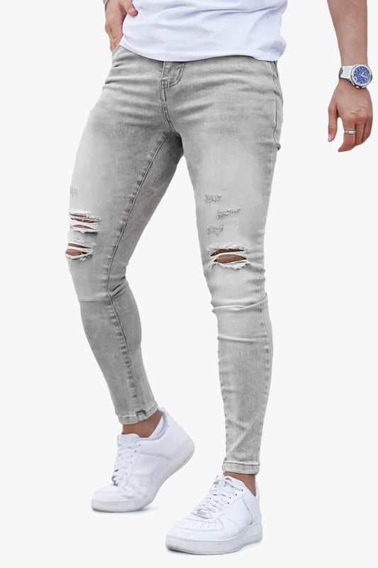 Men‘s Ripped Washed Skinny Marble Grey Jean