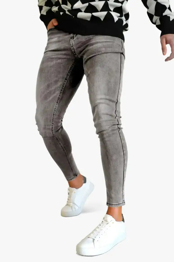 Men's Zipper Skinny Jean -Gray & Washed For Sale – GINGTTO