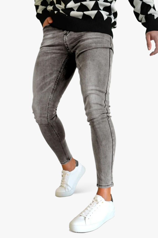 Men's Zipper Skinny Jean -Gray & Washed