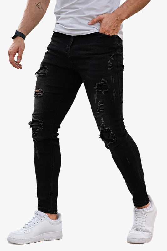 Men's Black Ripped Skinny Jean - High Stretch