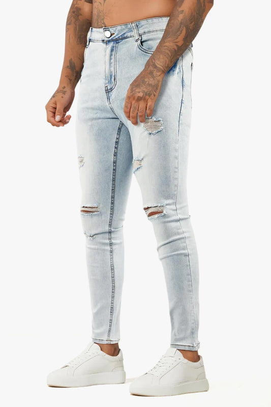 Men's Ripped Knee Skinny Jean - Washed Blue
