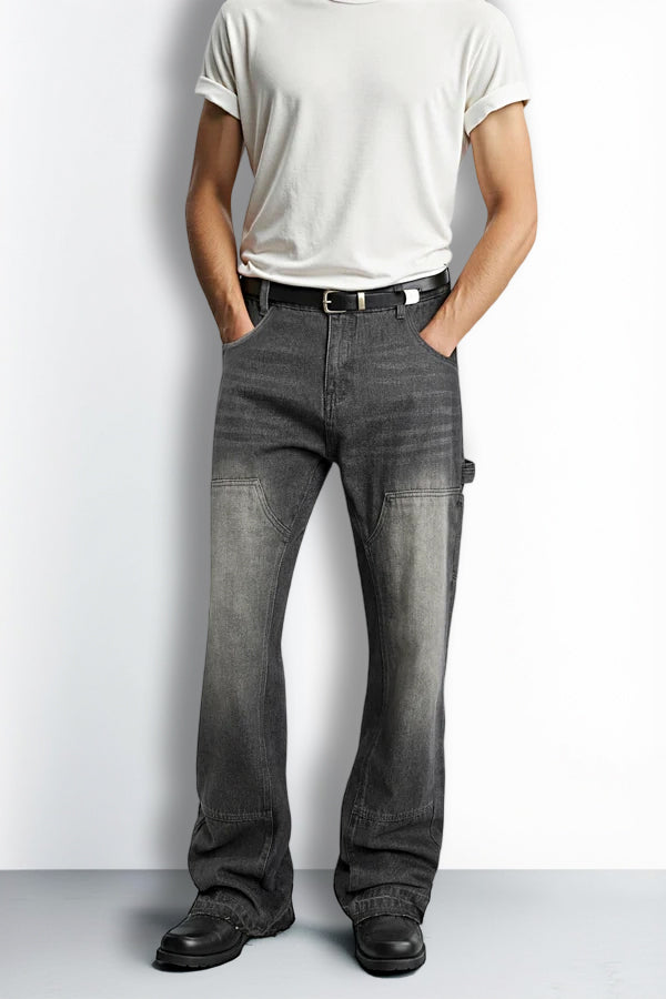 Men Relaxed Flared Jean - Washed Black
