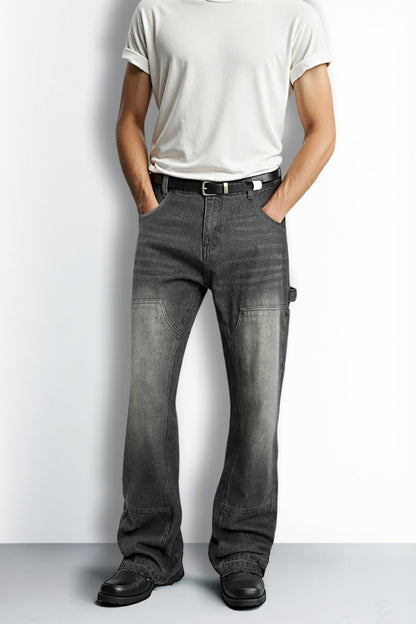 Men Relaxed Flared Jean - Washed Black