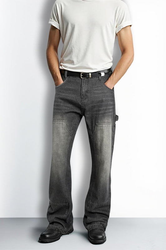 Men Relaxed Flared Jean - Washed Black