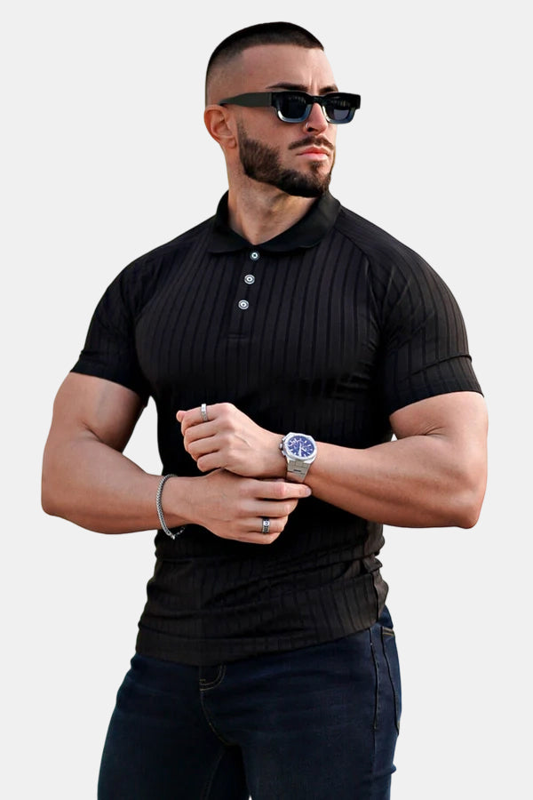 Polo de manga corta ajustado para hombre - Negro