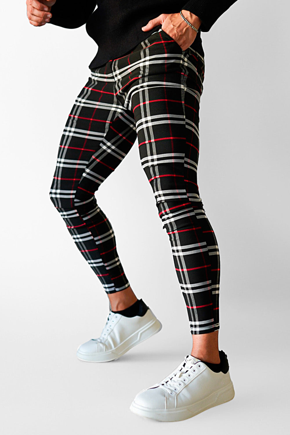 Men's Plaid Chino Pants - Black And Red