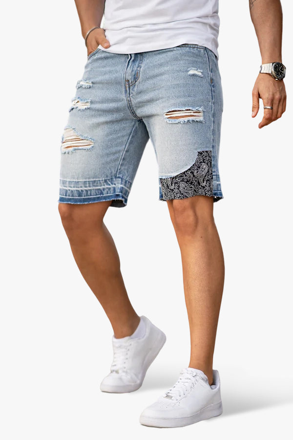 Men's Ripped Denim Short - Light Blue