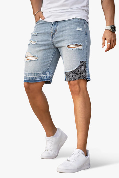 Men's Ripped Denim Short - Light Blue