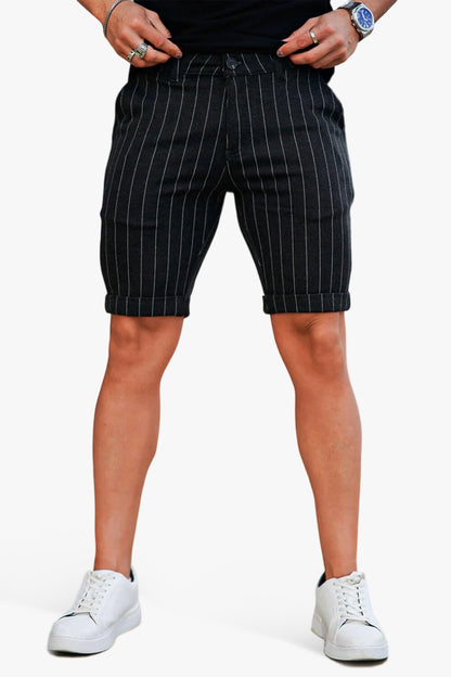 Men's Black Chino Short - Vertical Stripe