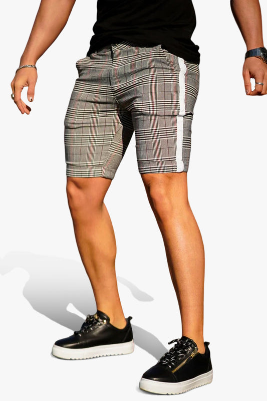 Mens Chinos Shorts - Grey Lattice