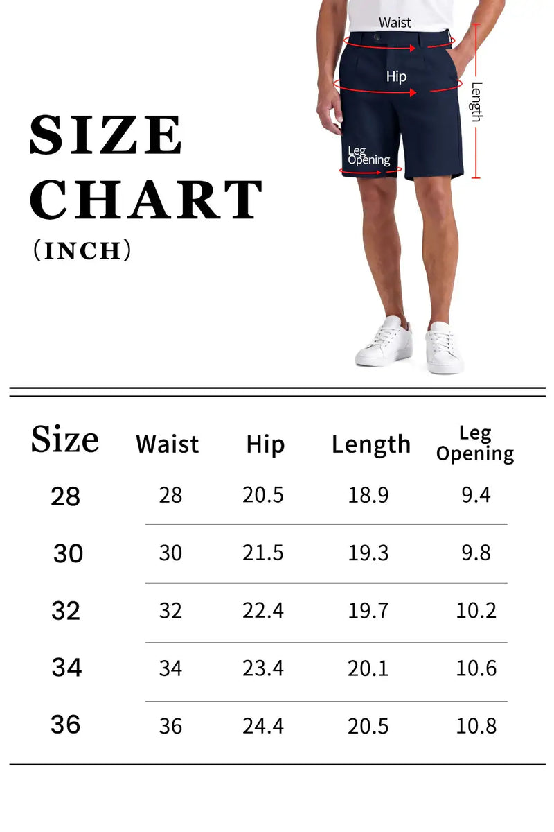 Mens Casual Chino Short - White Size Chart