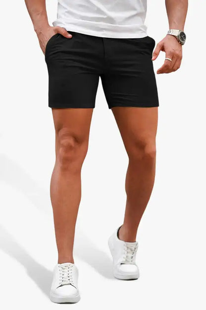 Men's Premium Stretch Tailored Chino Shorts (5" Inseam)-Khaki/Navy Blue/White/Grey/Blue/Black