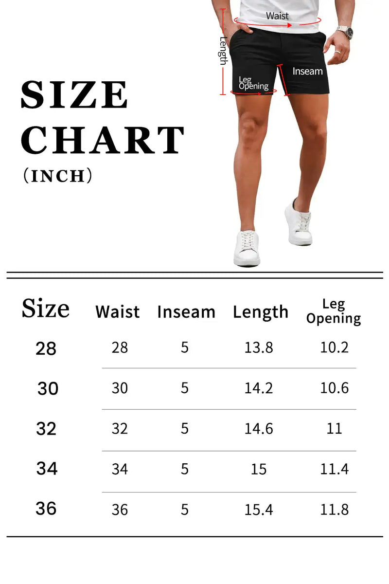 Mens Stretch Black Chino Short Size Chart