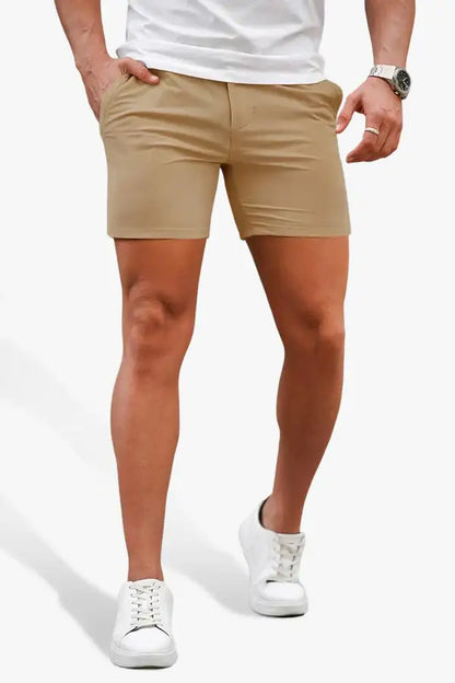 Men's Premium Stretch Tailored Chino Shorts (5" Inseam)-Khaki/Navy Blue/White/Grey/Blue/Black