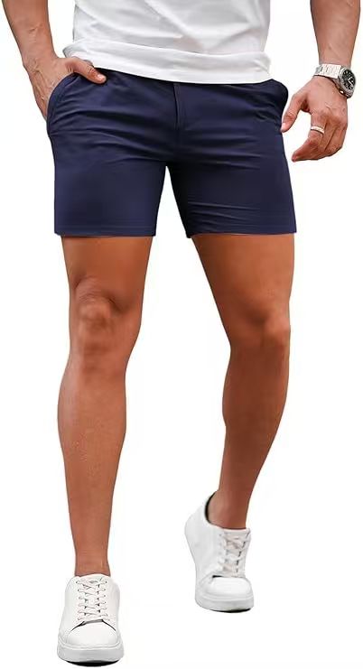 Men's Premium Stretch Tailored Chino Shorts (5" Inseam)-Khaki/Navy Blue/White/Grey/Blue/Black