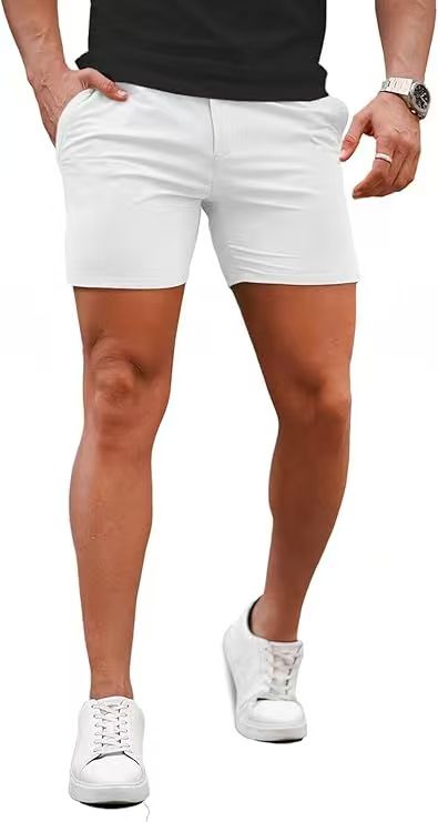 Men's Premium Stretch Tailored Chino Shorts (5" Inseam)-Khaki/Navy Blue/White/Grey/Blue/Black