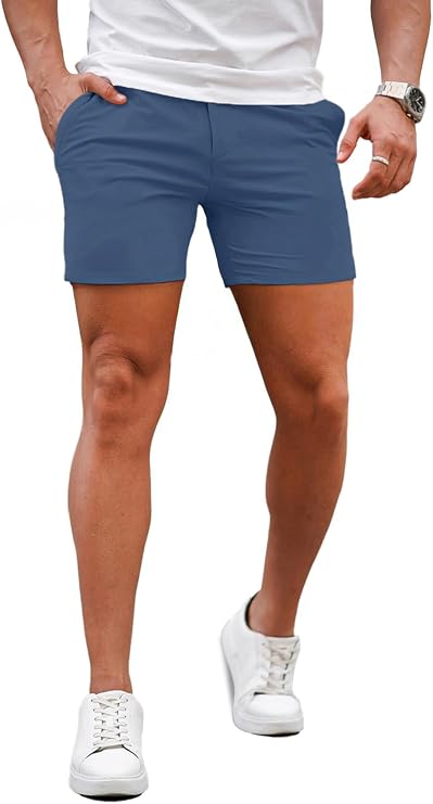 Men's Premium Stretch Tailored Chino Shorts (5" Inseam)-Khaki/Navy Blue/White/Grey/Blue/Black