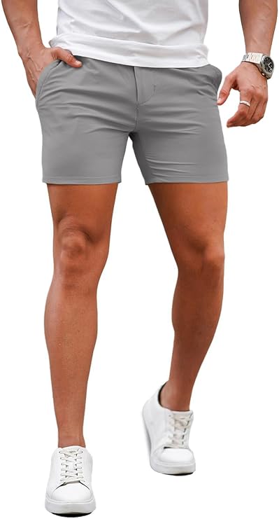 Men's Premium Stretch Tailored Chino Shorts (5" Inseam)-Khaki/Navy Blue/White/Grey/Blue/Black