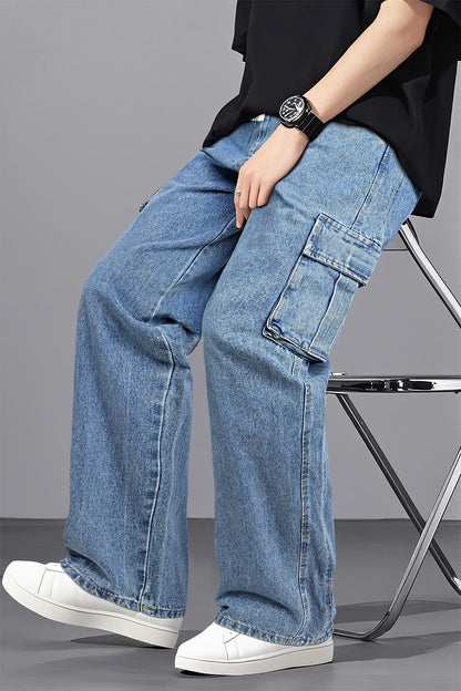 Men's Drawstring Loose Jean With Pocket - Blue