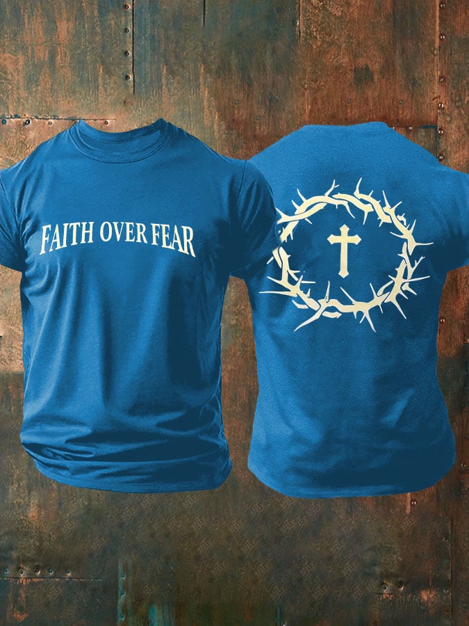 Hot Sale Picks Men's Faith Over Fear Printed Casual T-Shirt