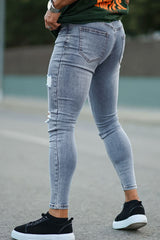 GINGTTO Skinny Jeans mit zerrissenen Knien für Herren Hellblaue Stretch-Jeans