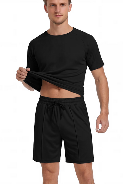 Men's Round Neck Short Sets - Black