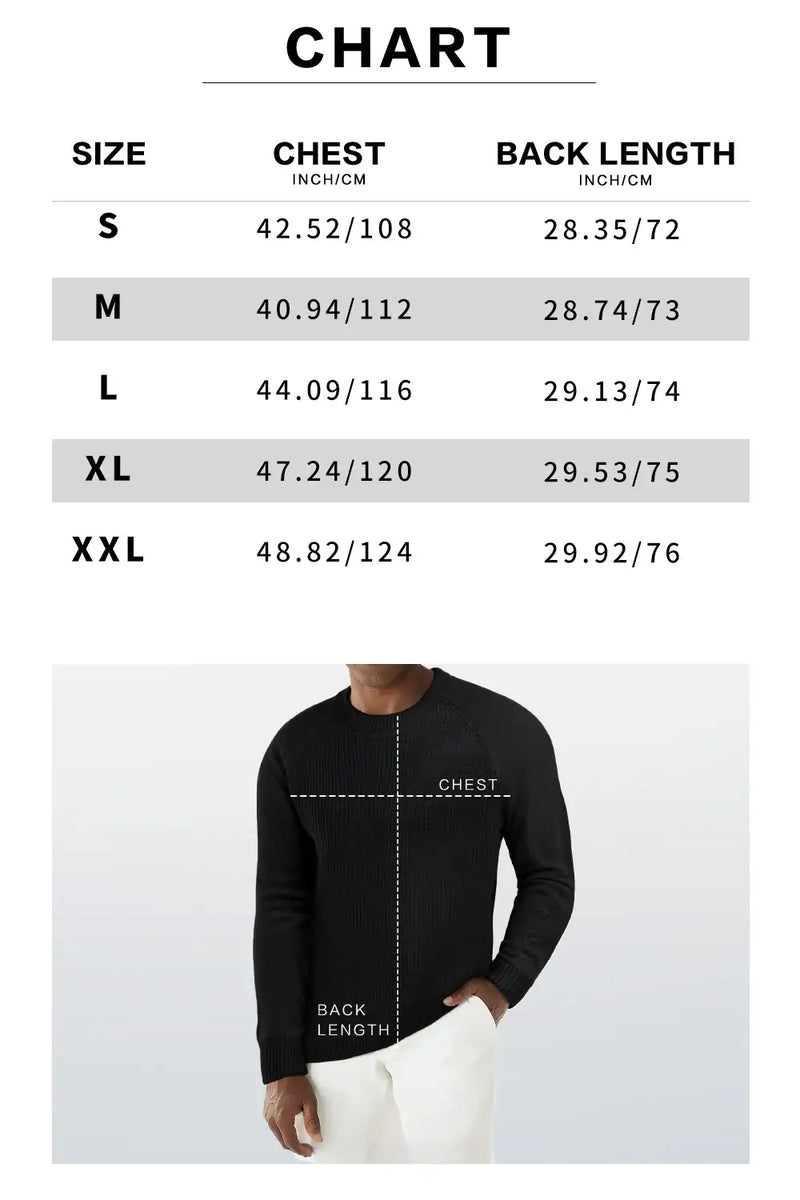 Men's Casual Sweater - Half Turtleneck Size Chart