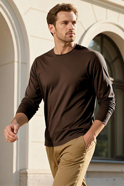 Men's Mercerized Cotton Long Sleeves T-Shirt - Brown