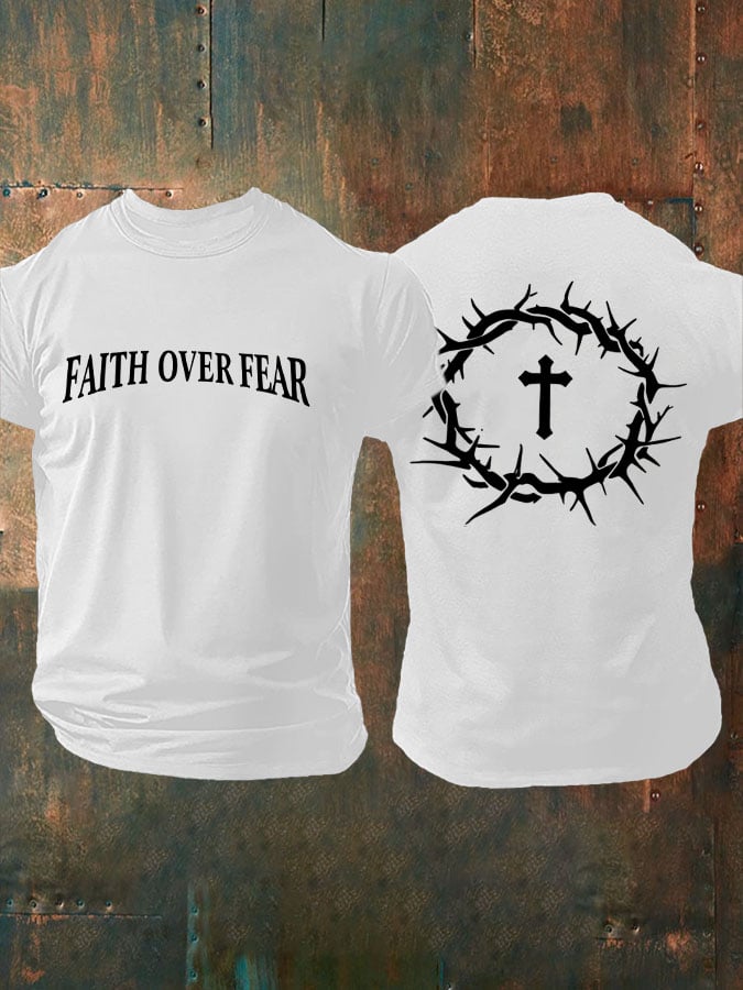 Hot Sale Picks Men's Faith Over Fear Printed Casual T-Shirt