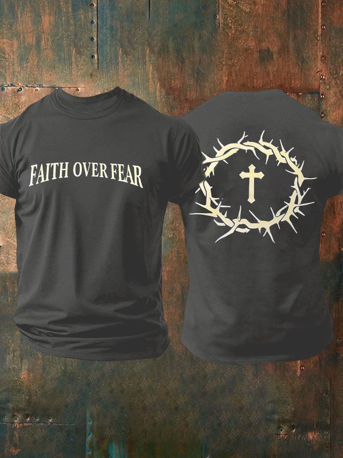 Hot Sale Picks Men's Faith Over Fear Printed Casual T-Shirt