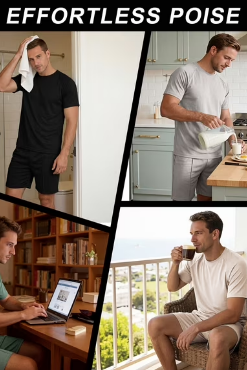 Conjuntos cortos de cuello redondo para hombre - Negro