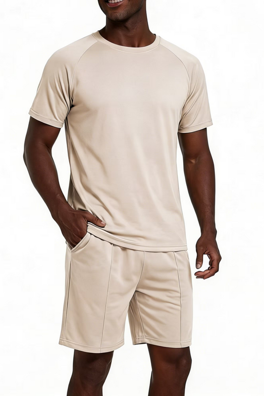 Men's Round Neck Short Sets - Beige